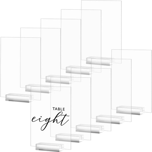 10 Pack Clear Acrylic Sign with Stand-5x7 Inch Blank Rectangular Acrylic Signs with Holder, DIY Acrylic Sign Blank for Wedding Table Number Menu Sign Bar List Sign (5x7 Inch Clear Sign with Clear Stand)