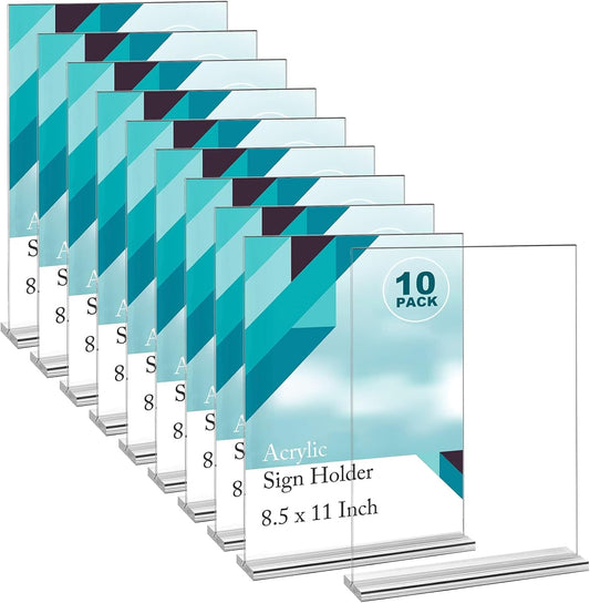 EHWINE Acrylic Sign Holder 8.5 x 11, 10 Pack Double-Sided Stand up Table Top Sign Holders, Clear Acrylic Picture Frame Menu Flyer Paper Holder Display Stand for Office Business Store Wedding Party