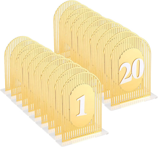 20 pcs Modern Arch Gold Table Numbers for Wedding Reception, Acrylic Signs and Holders ,Perfect for Centerpiece, Reception, Decoration, Party, Anniversary, Event(4x6 Inch)