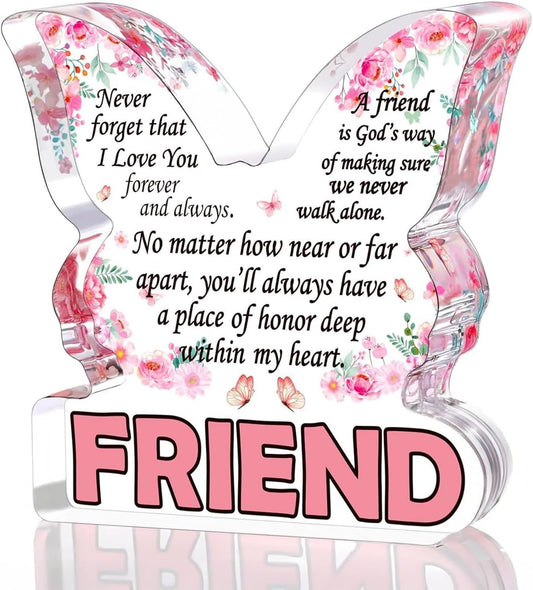 EASTERUP Friendship Gifts for Women - Butterfly Acrylic Sign with "Never Forget That I Love You Forever", Best Friend Birthday Gifts, Thoughtful BFF Plaque, Friendship Decor