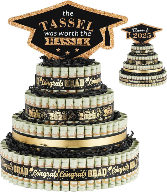 2025 Graduation Gifts for Her/Him- 4 Tier Graduation Cake Filled with Cash Money, Graduation Decorations Class of 2025 Graduation Centerpieces 2025, Money Gift Ideas for Boys Girls High School College
